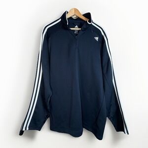 Adidas 1/4 Zip Up Athletic Sweatshirt Mens XL Navy White Knit Long Sleeve